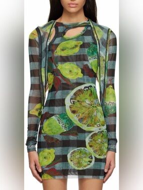 OTTOLINGER mesh tank hooded dress lemons small